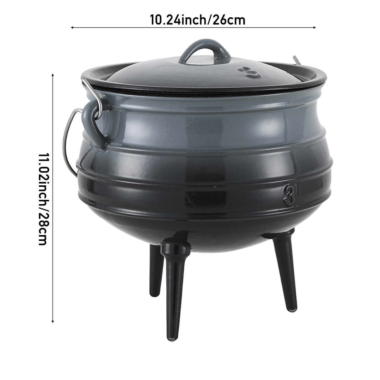 Enameled Cast Iron Cauldron with Lid and Three Legs