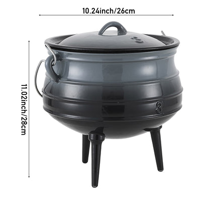 Enameled Cast Iron Cauldron with Lid and Three Legs