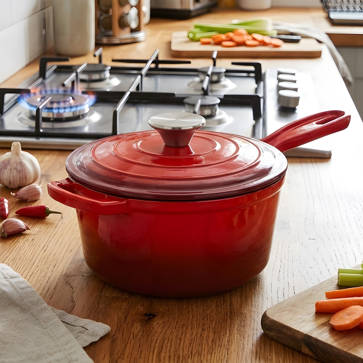 2.5L Enameled Cast Iron Saucepan with Lid