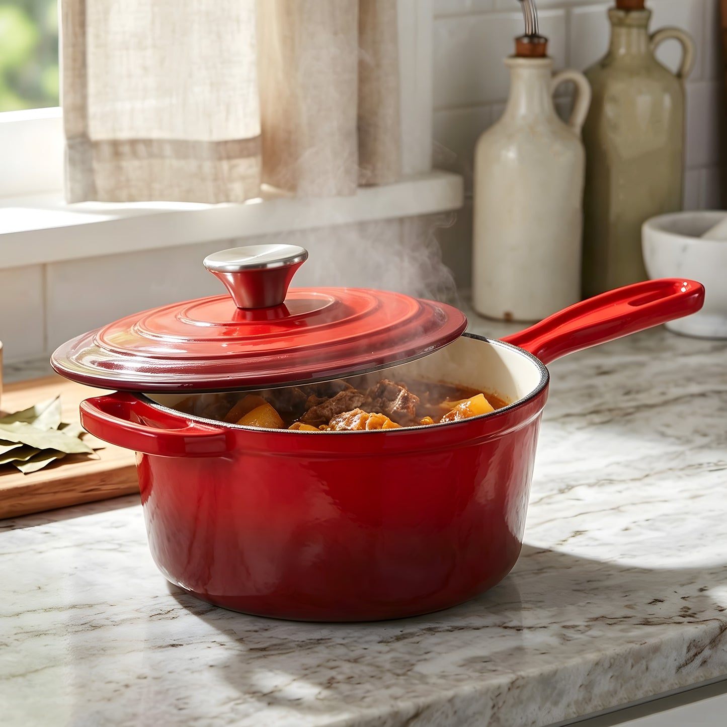 2.5L Enameled Cast Iron Saucepan with Lid