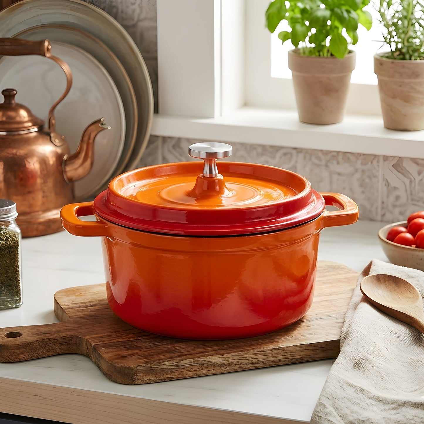 Enamelled Cast Iron Dutch Oven Pot with Lid