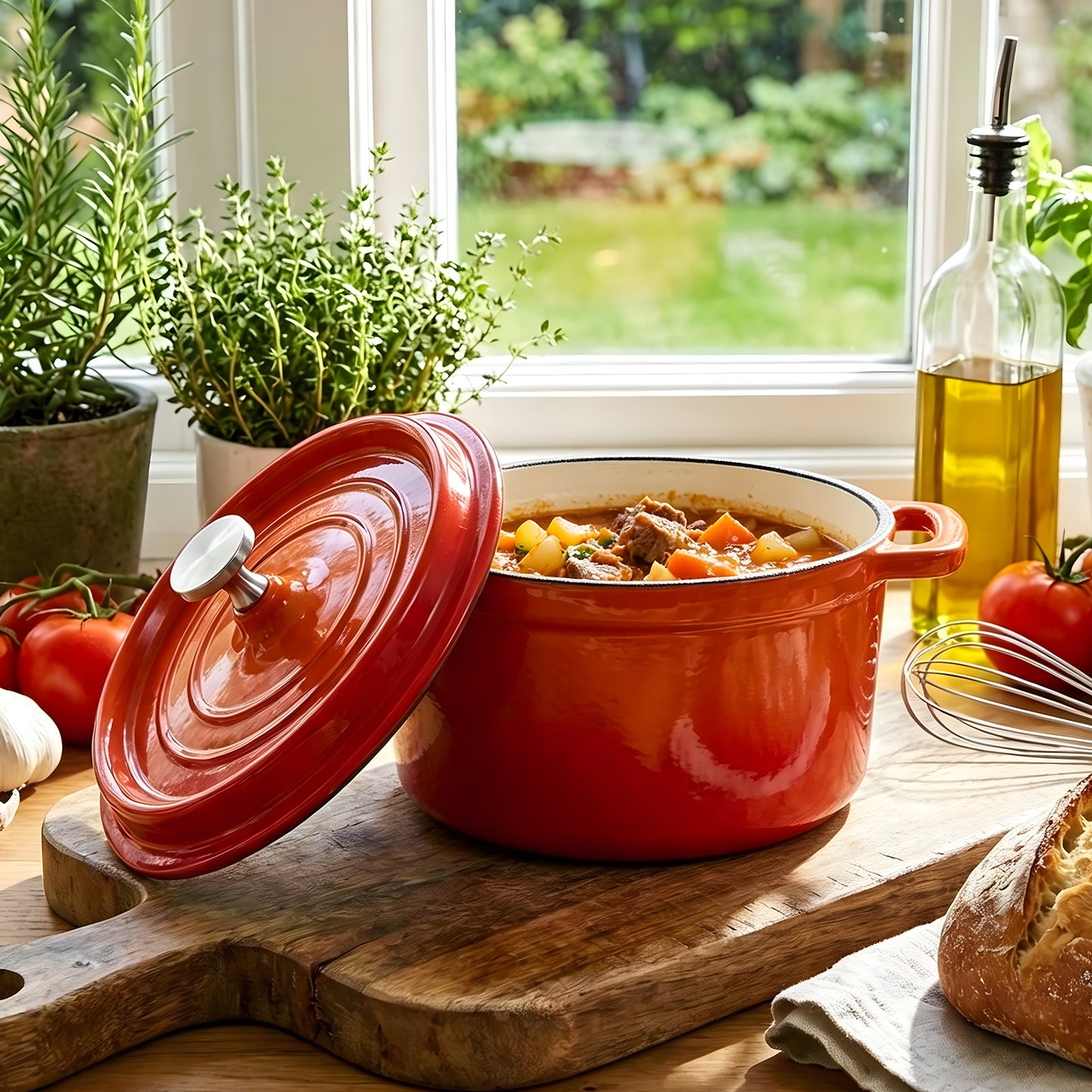 Enamelled Cast Iron Dutch Oven Pot with Lid