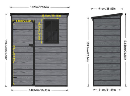 5X3FT Plastic Garden Storage Shed with Lockable Door