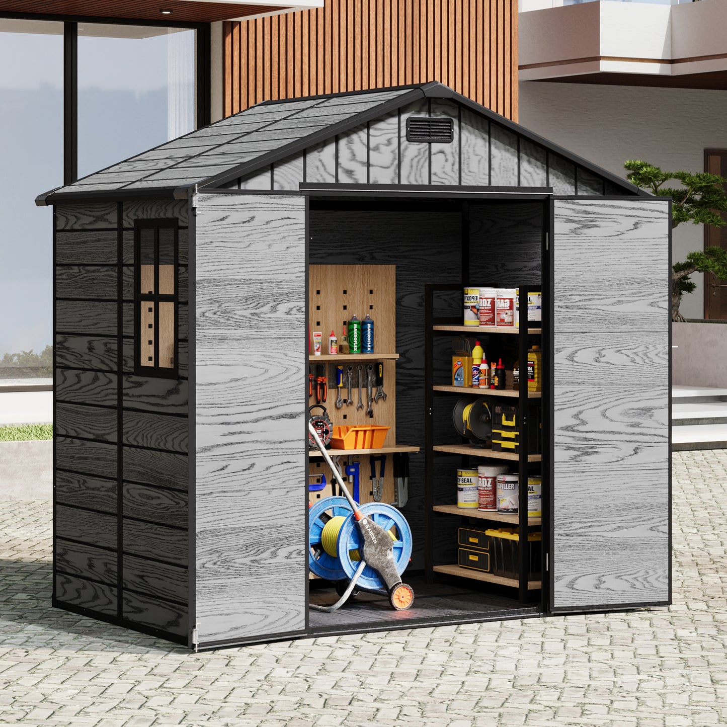 8x4ft Apex Roof Garden PP Tool Shed Outdoor Patio Storage House