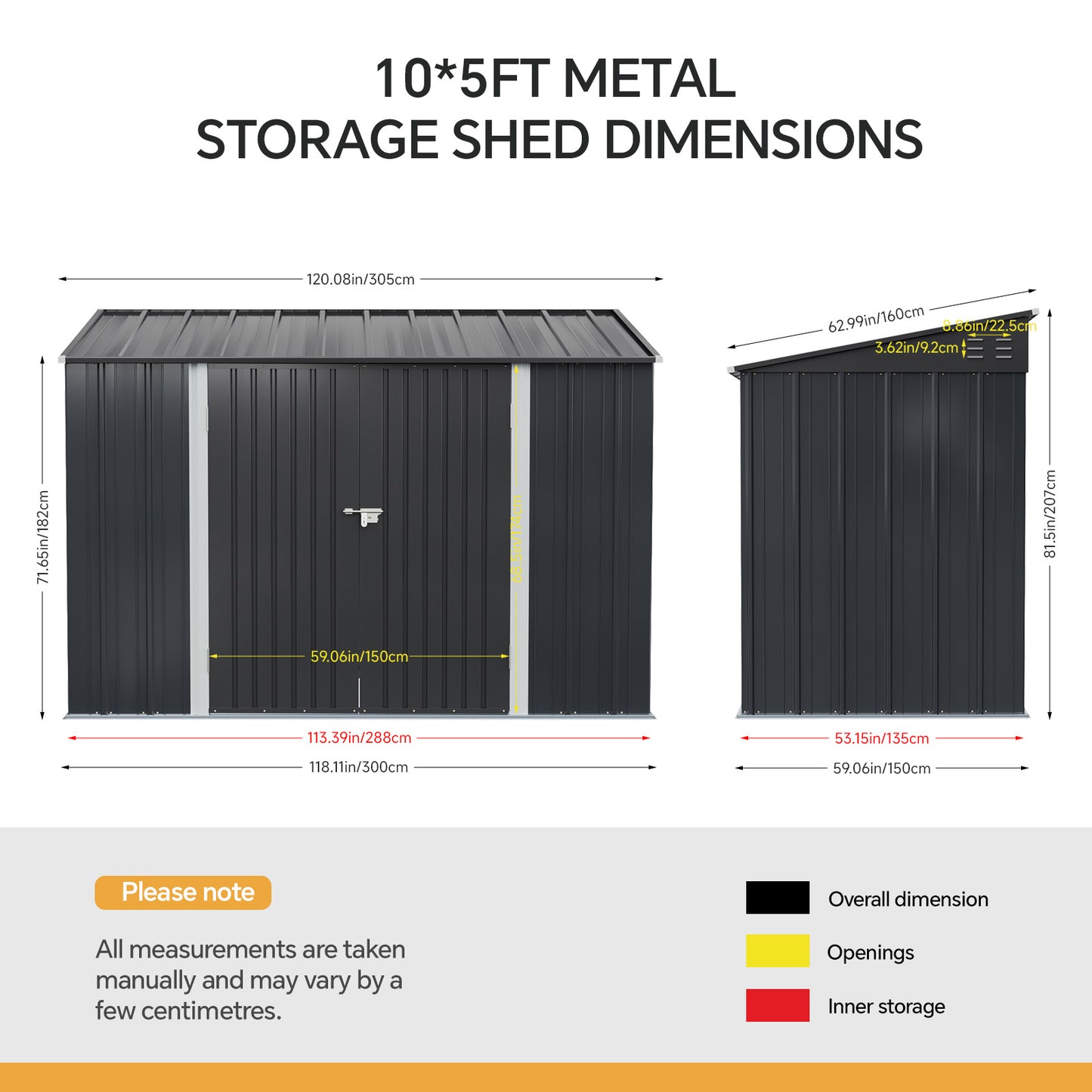 10x5 FT Pent Roof Metal Garden Tool Storage Shed