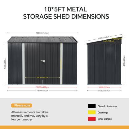 10x5 FT Pent Roof Metal Garden Tool Storage Shed