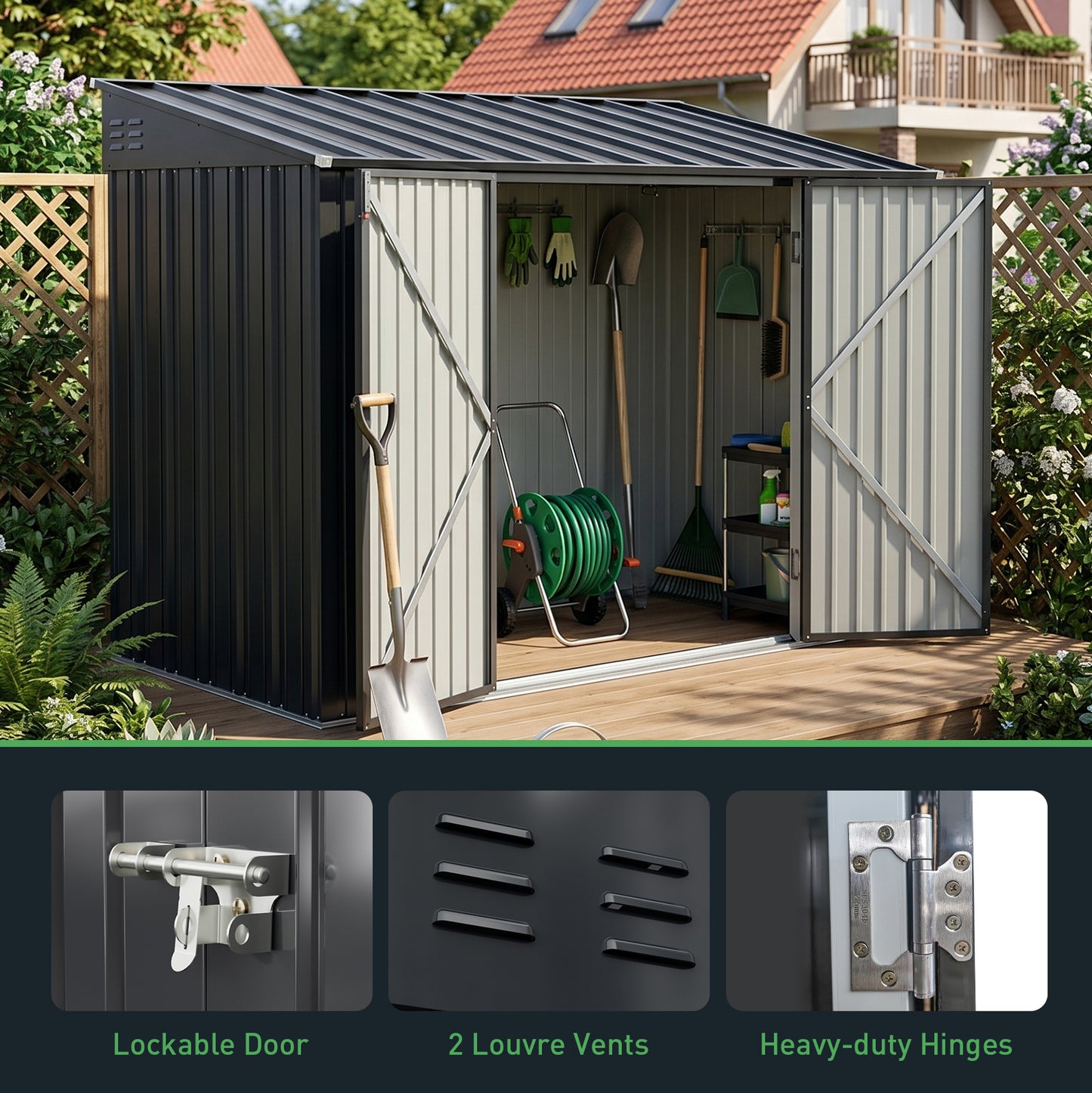 10x5 FT Pent Roof Metal Garden Tool Storage Shed
