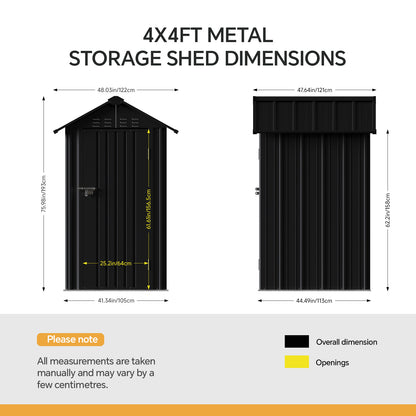 4x4 FT Metal Apex Roof Garden Tool Storage Shed