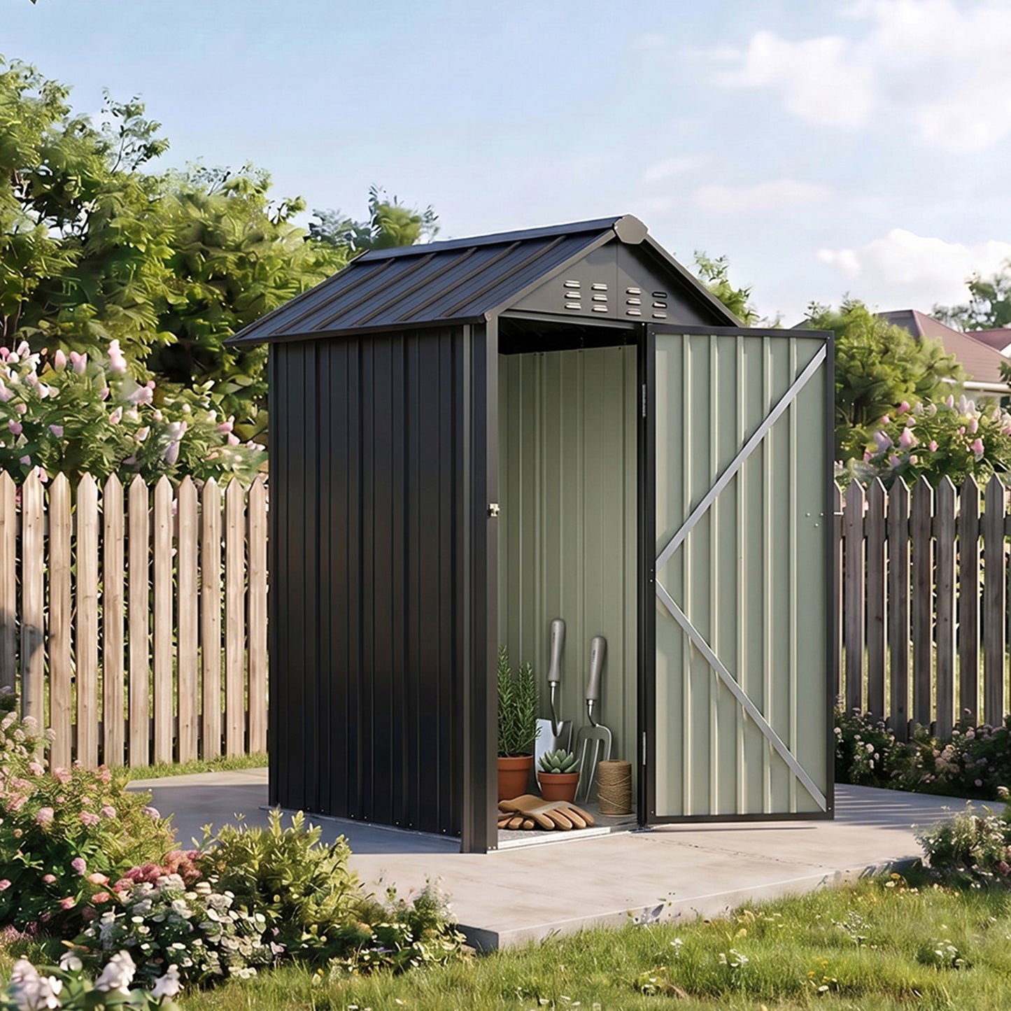 4x4 FT Metal Apex Roof Garden Tool Storage Shed