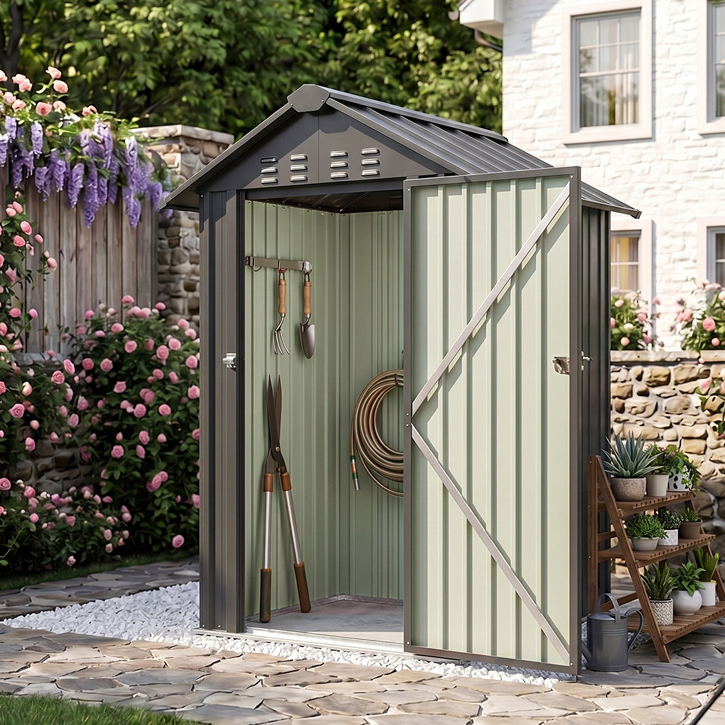 4x4 FT Metal Apex Roof Garden Tool Storage Shed