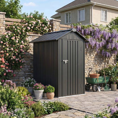 4x4 FT Metal Apex Roof Garden Tool Storage Shed