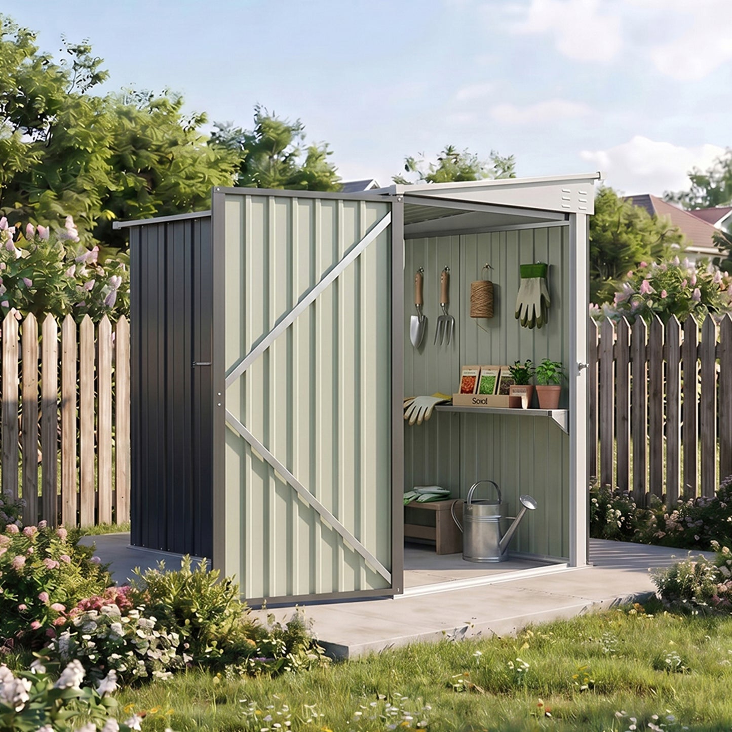 4x6 FT Metal Pent Roof Garden Tool Storage Shed
