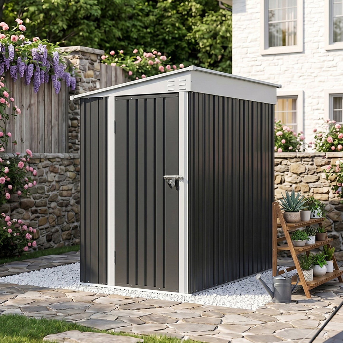 4x6 FT Metal Pent Roof Garden Tool Storage Shed