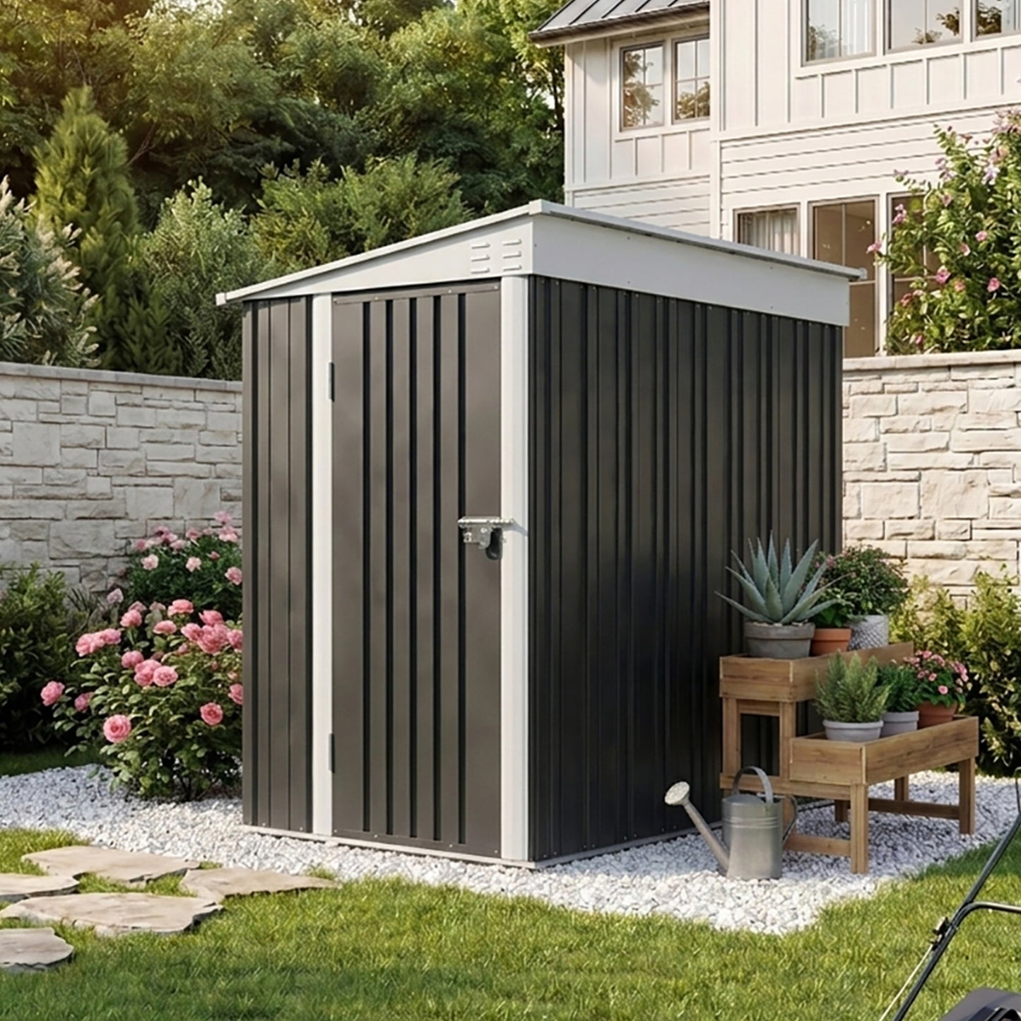 4x6 FT Metal Pent Roof Garden Tool Storage Shed