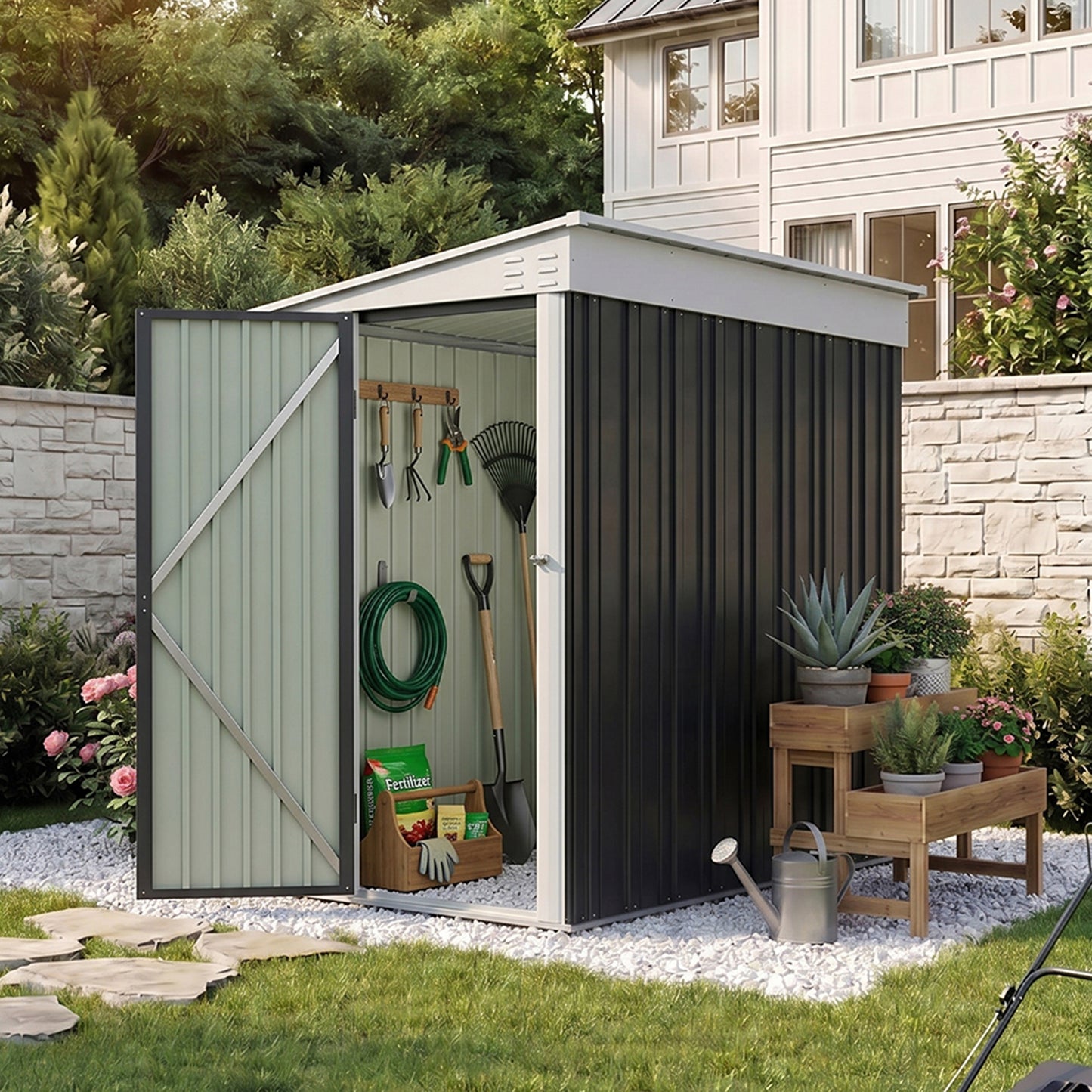 4x6 FT Metal Pent Roof Garden Tool Storage Shed