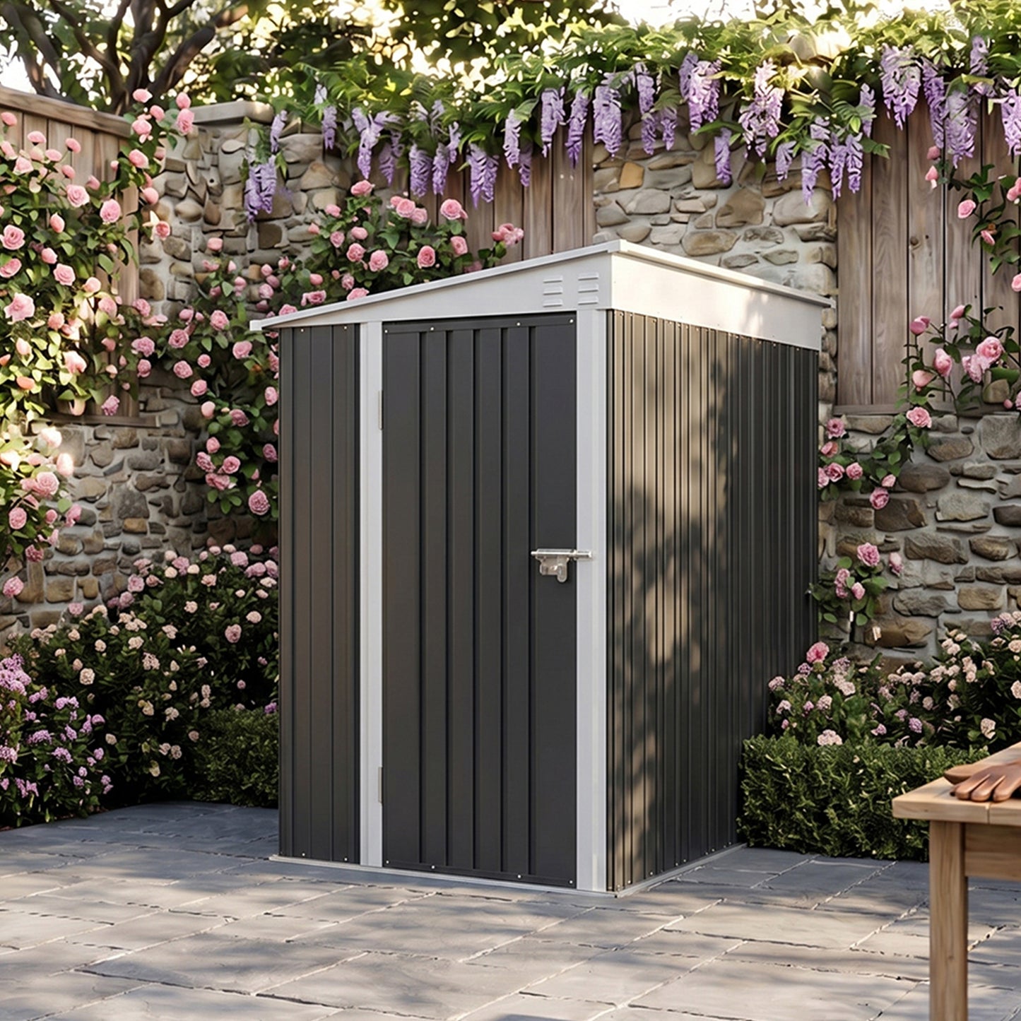 4x6 FT Metal Pent Roof Garden Tool Storage Shed