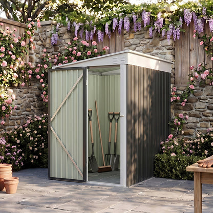 4x6 FT Metal Pent Roof Garden Tool Storage Shed