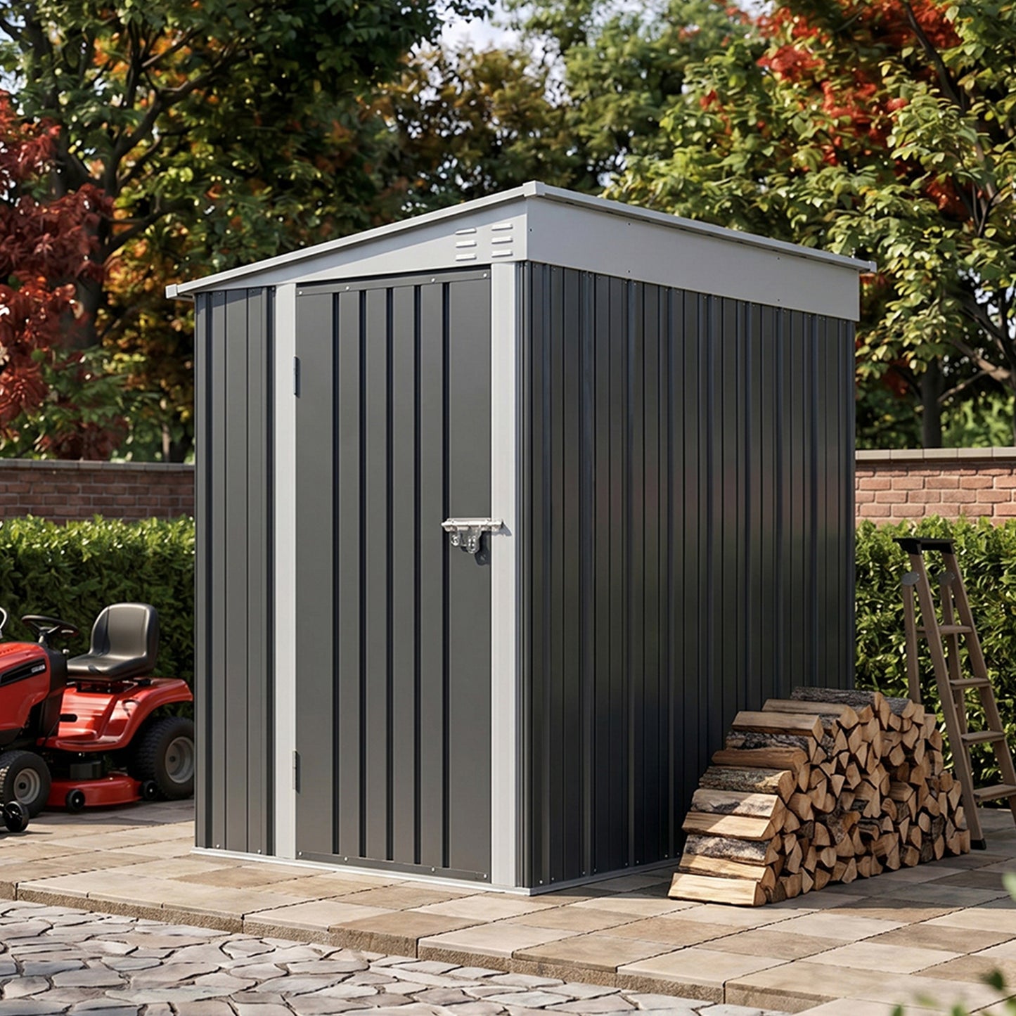 4x6 FT Metal Pent Roof Garden Tool Storage Shed