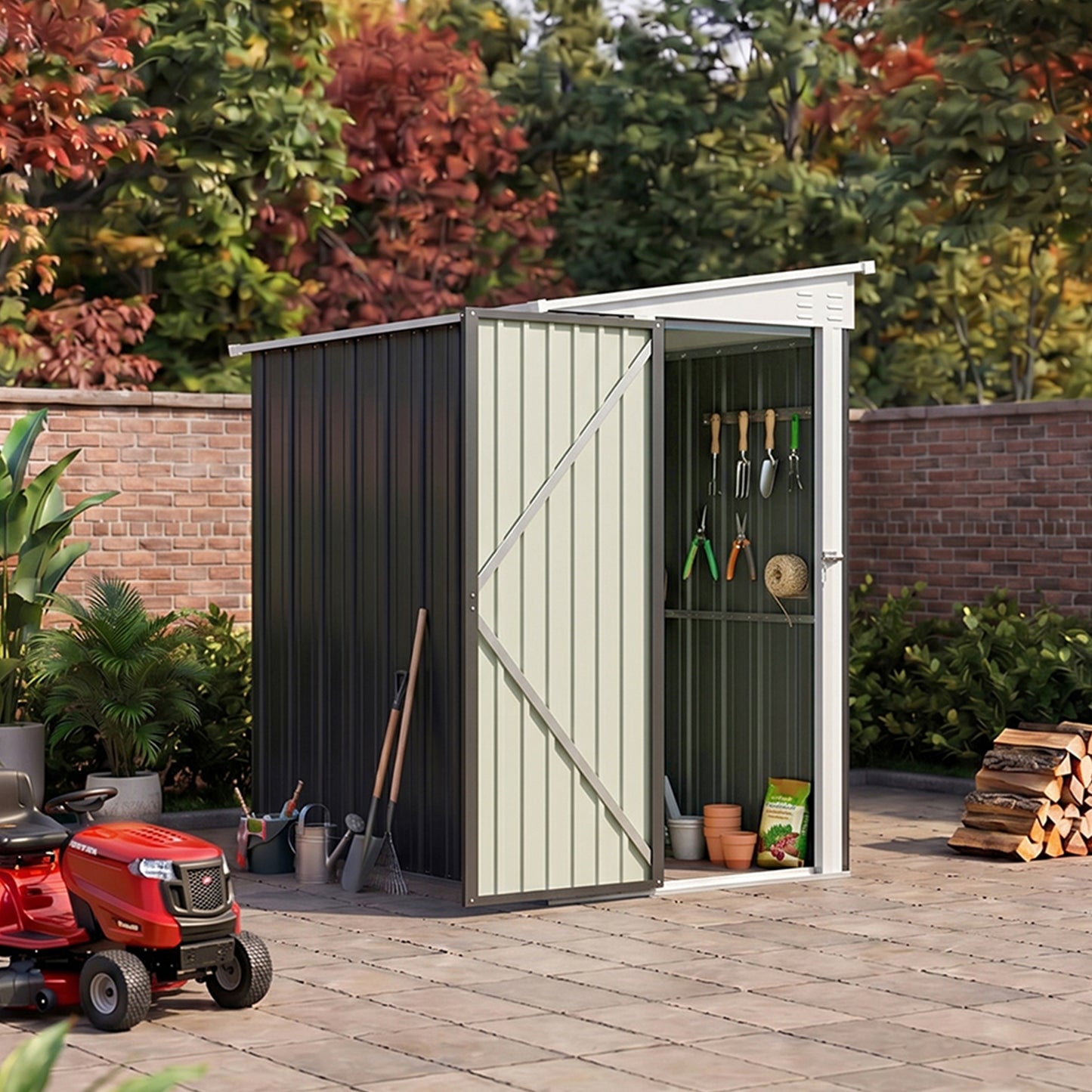 4x6 FT Metal Pent Roof Garden Tool Storage Shed