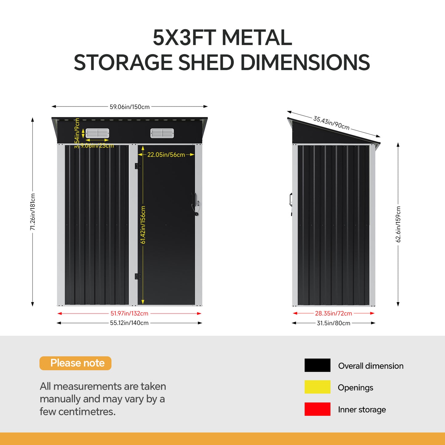 5 x 3FT Metal Garden Storage Shed with Lockable Door