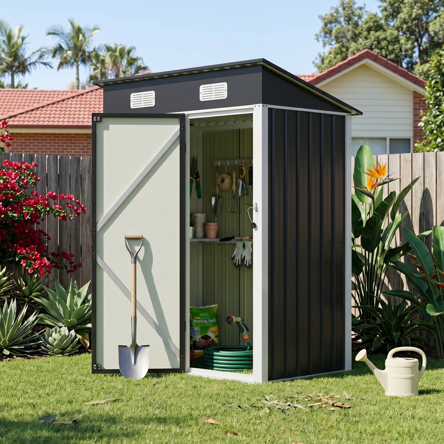 5 x 3FT Metal Garden Storage Shed with Lockable Door