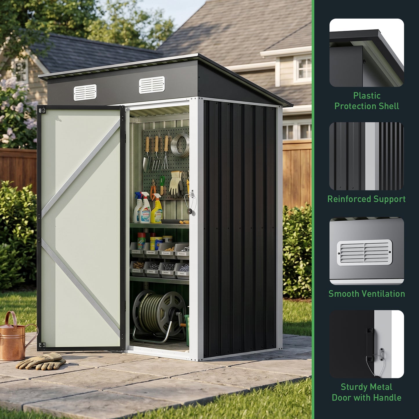 5 x 3FT Metal Garden Storage Shed with Lockable Door