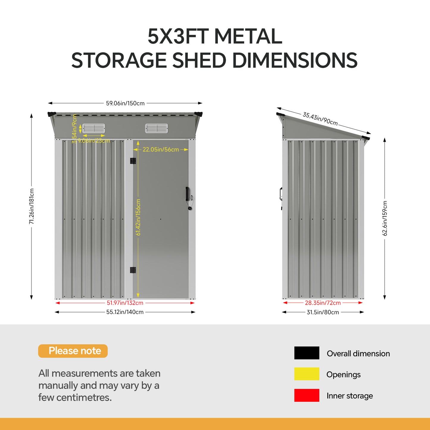 5 x 3FT Metal Garden Storage Shed with Lockable Door