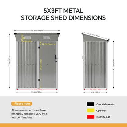 5 x 3FT Metal Garden Storage Shed with Lockable Door