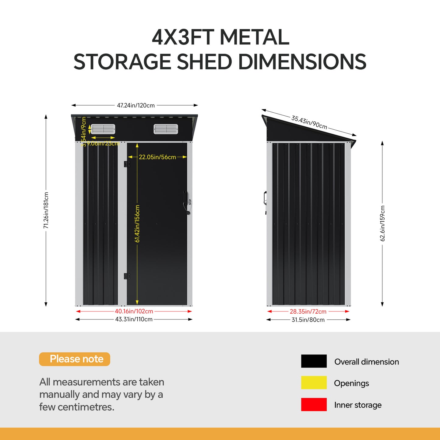 4 x 3FT Metal Garden Storage Shed with Lockable Door