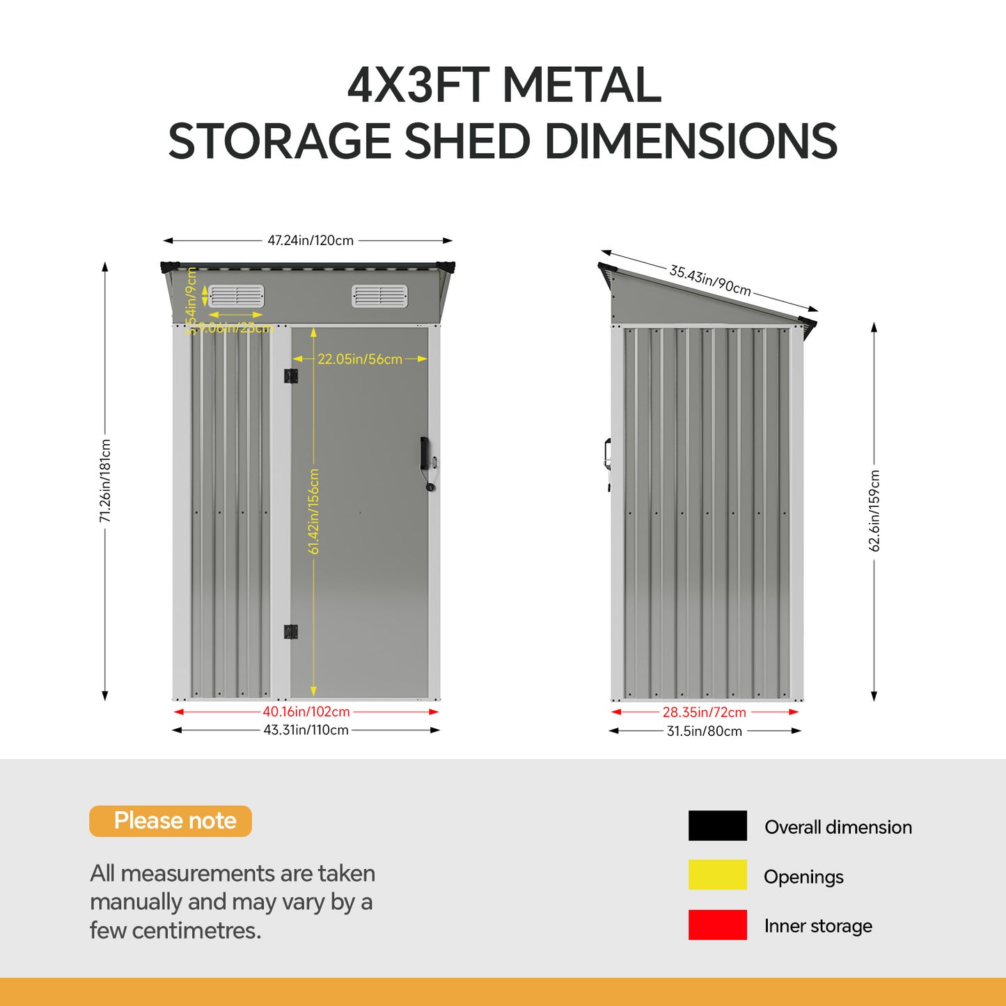 4 x 3FT Metal Garden Storage Shed with Lockable Door