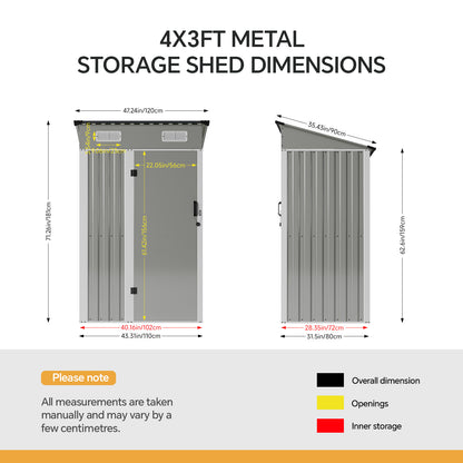 4 x 3FT Metal Garden Storage Shed with Lockable Door