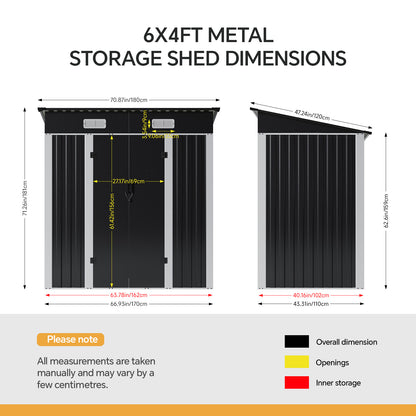 6x4FT Outdoor Metal Garden Storage Shed