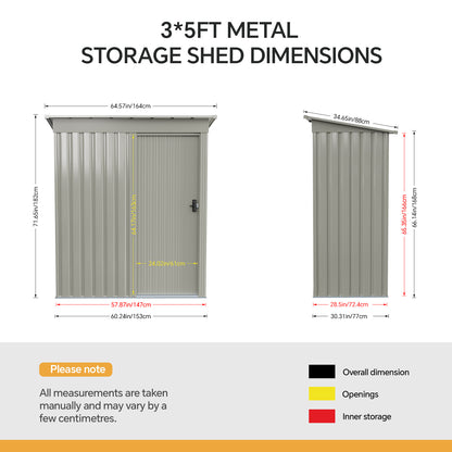 3 x 5FT Outdoor Metal Storage Shed with Lockable Door