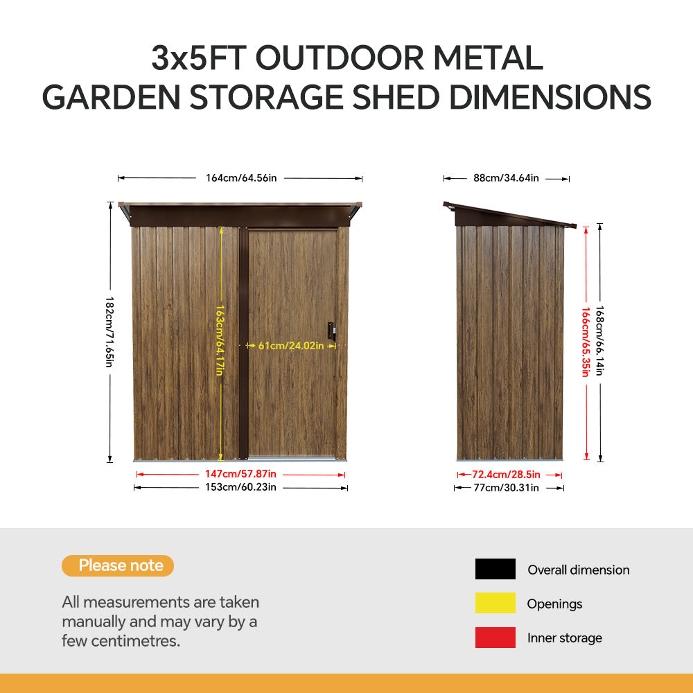 3 x 5FT Outdoor Metal Storage Shed with Lockable Door