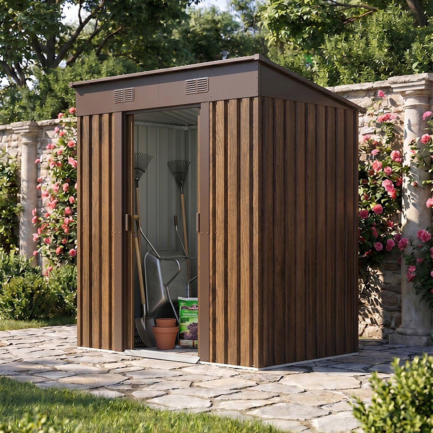 4 x 6FT Metal Pent Roof Garden Tool Shed