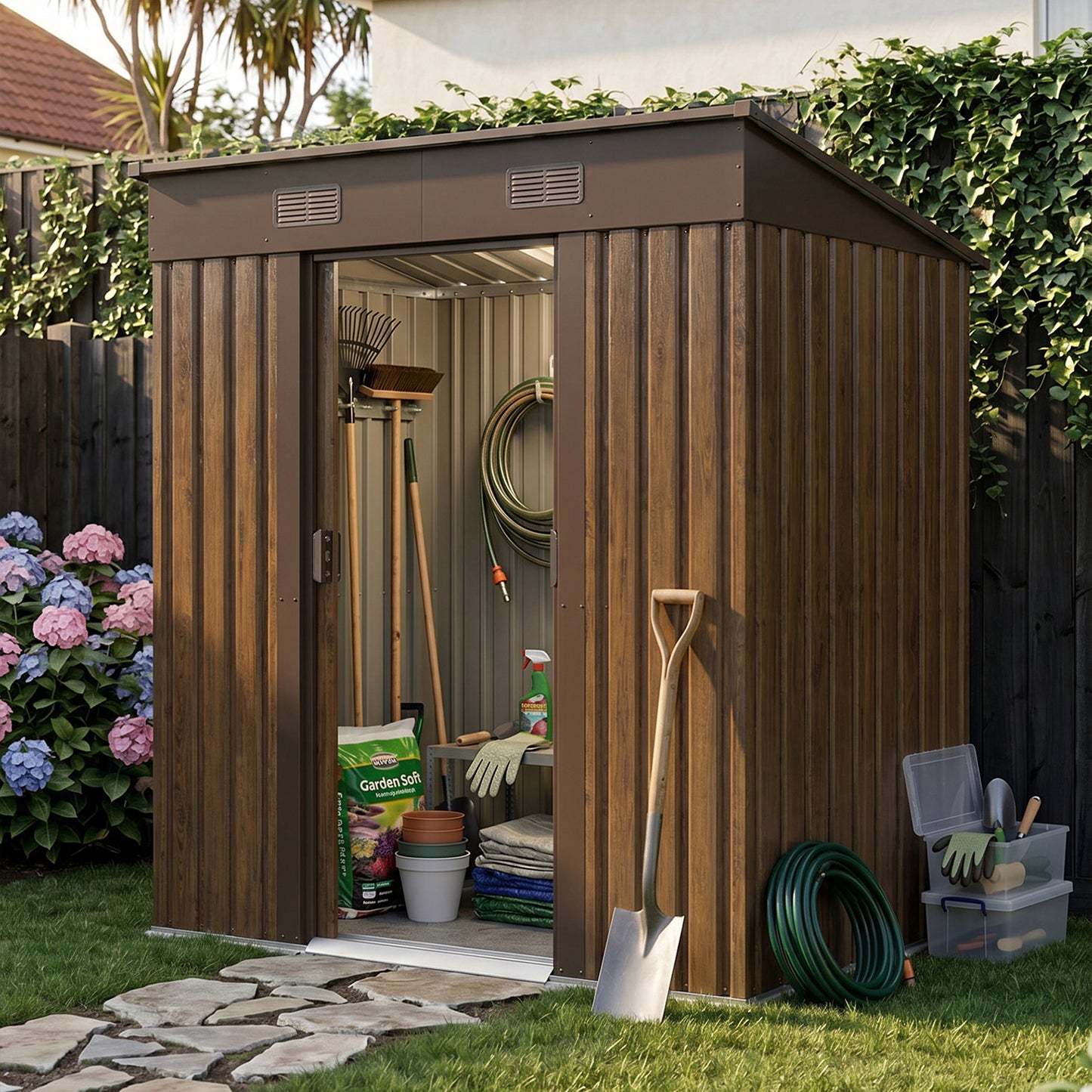 4 x 6FT Metal Pent Roof Garden Tool Shed