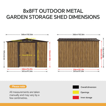 8x8FT Apex Roof Metal Garden Storage Shed with Sliding Door