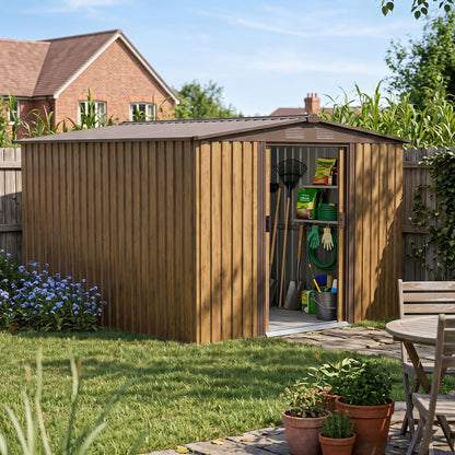 8x8FT Apex Roof Metal Garden Storage Shed with Sliding Door