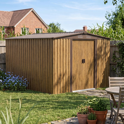 8x8FT Apex Roof Metal Garden Storage Shed with Sliding Door