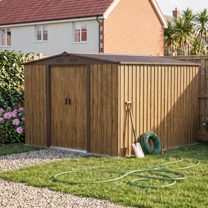 8x8FT Apex Roof Metal Garden Storage Shed with Sliding Door