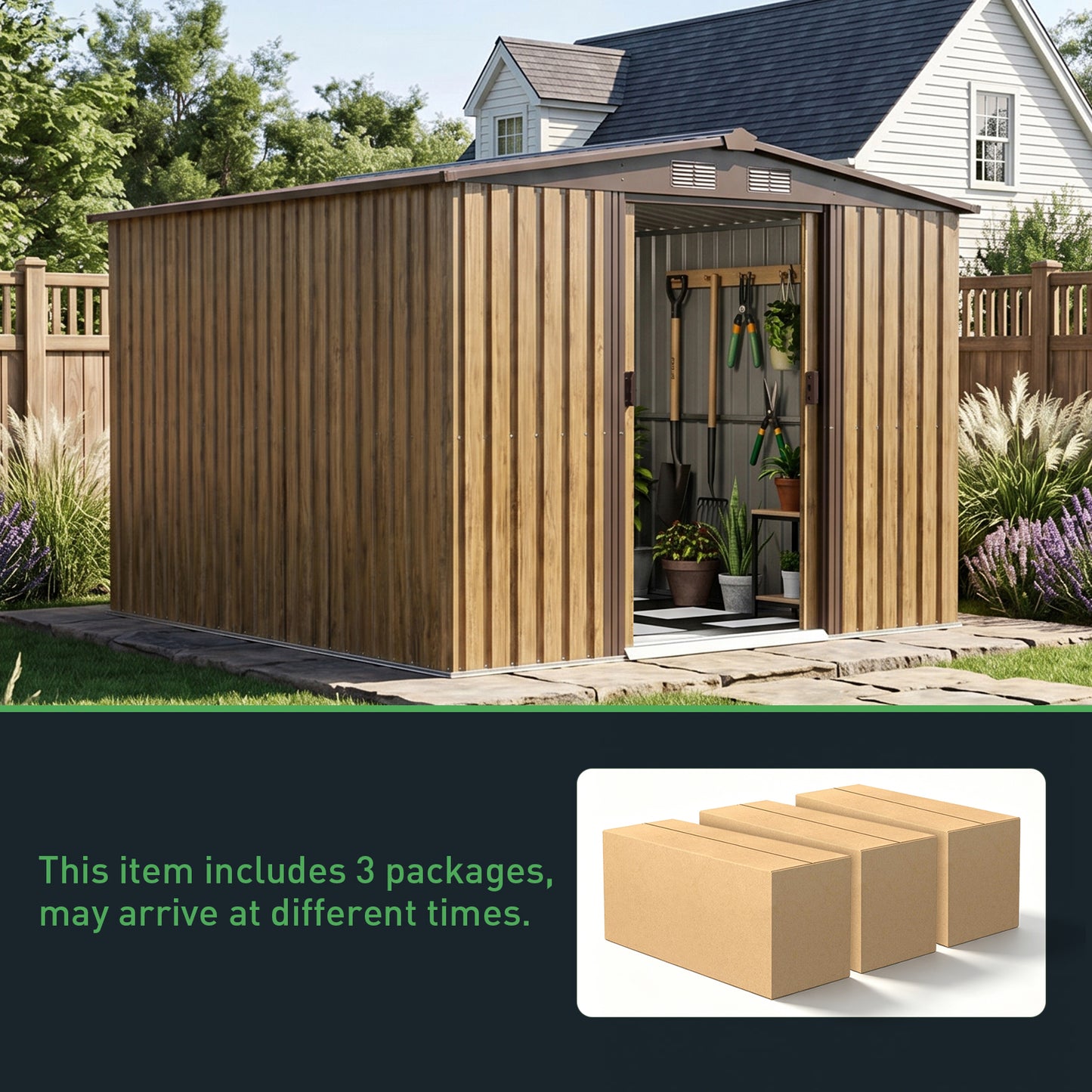 8x8FT Apex Roof Metal Garden Storage Shed with Sliding Door