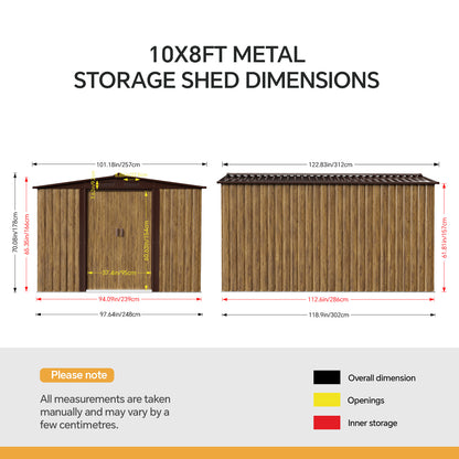 10x8 FT Large Metal Garden Tool Storage Shed