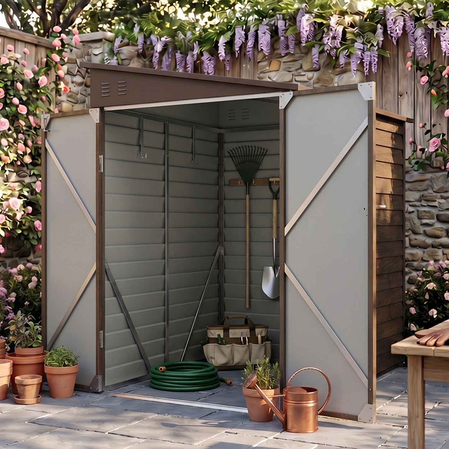 4.6 x 9FT Metal Pent Roof Garden Storage Shed