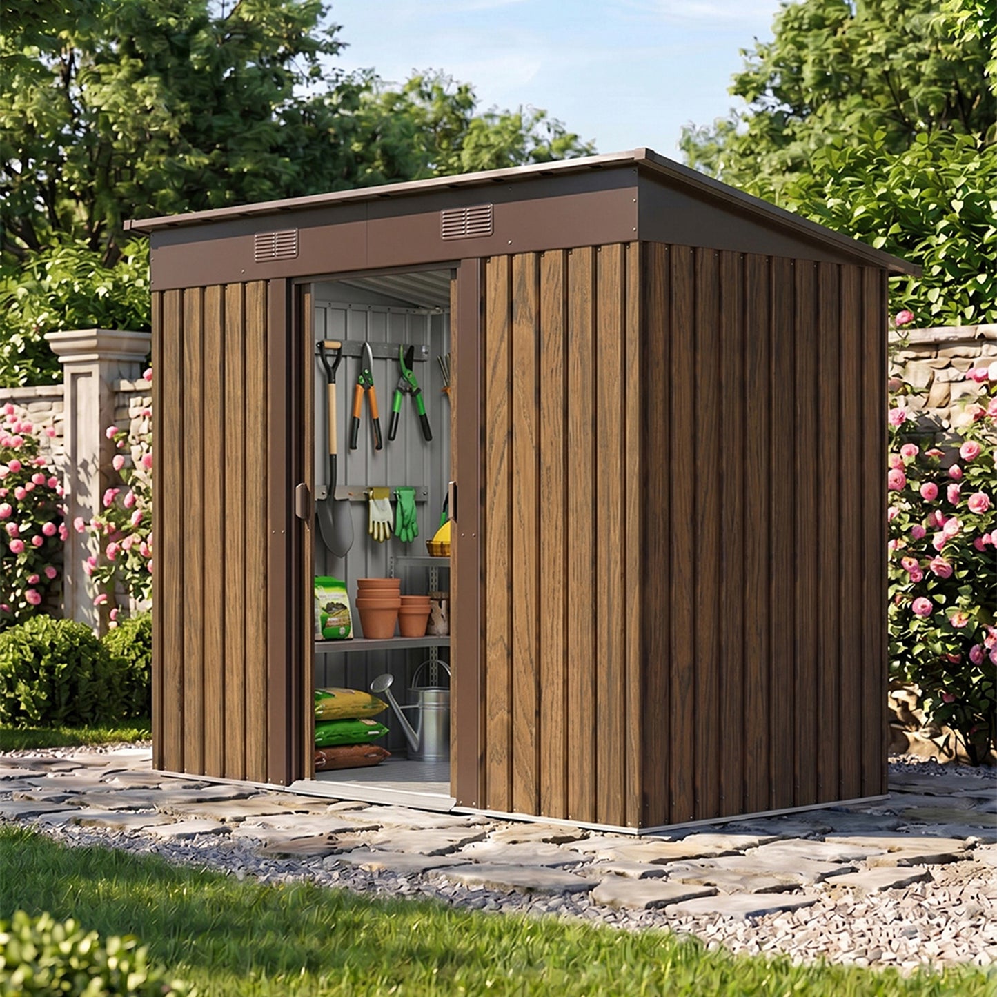 4 x 8FT Metal Storage Tool Shed for Garden Patio