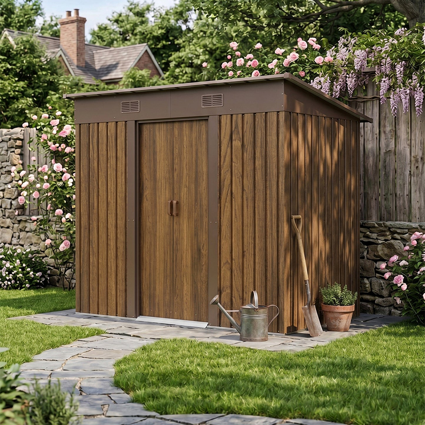 4 x 8FT Metal Storage Tool Shed for Garden Patio