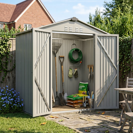 4x6FT Metal Garden Storage Shed with Lockable Door