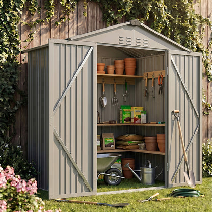 4x6FT Metal Garden Storage Shed with Lockable Door