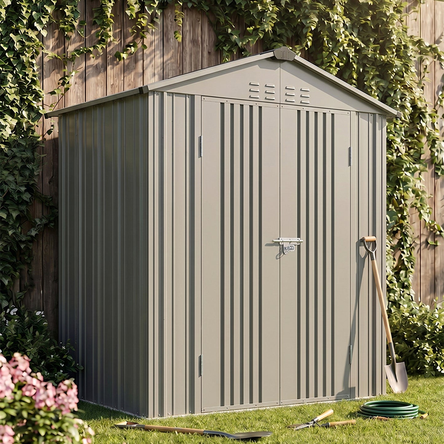 4x6FT Metal Garden Storage Shed with Lockable Door