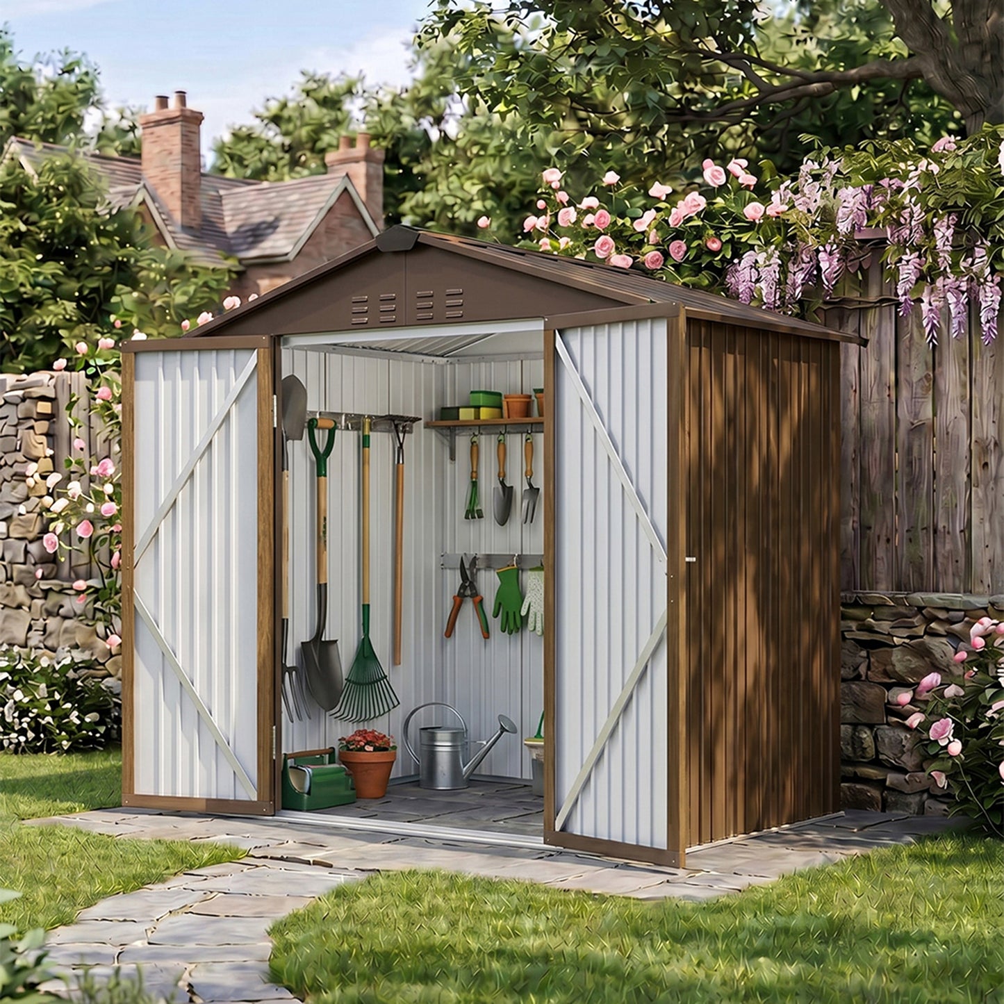4x6FT Metal Garden Storage Shed with Lockable Door