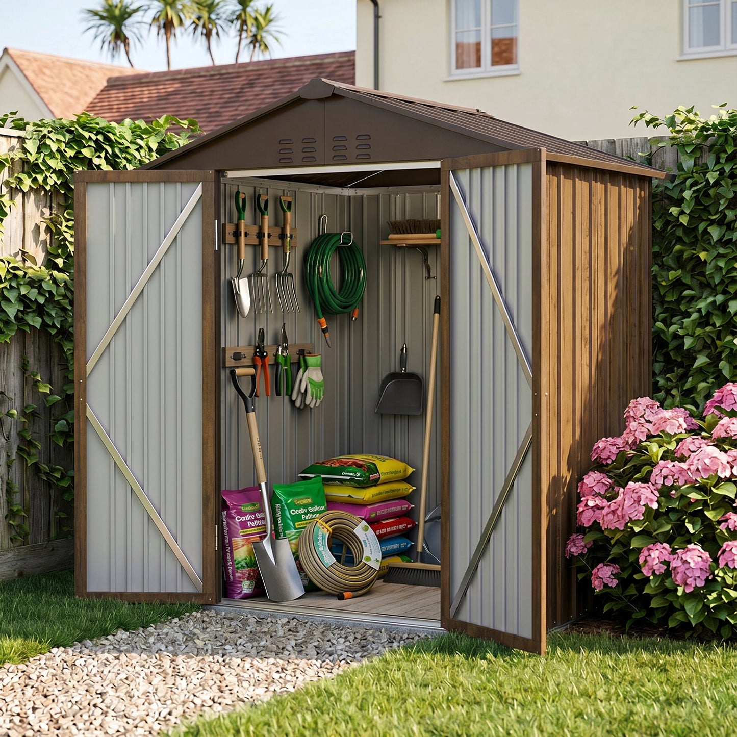 4x6FT Metal Garden Storage Shed with Lockable Door